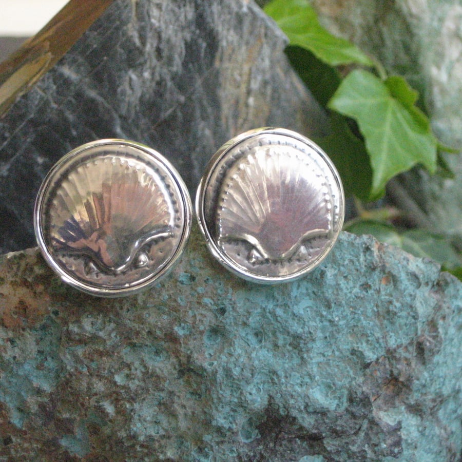 Scallop Shell Pewter Cufflinks Handmade in Pewter