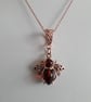 Amber Cherry Bee and Rose Gold Plated Sterling Silver Necklace. Cherry Amber Bee