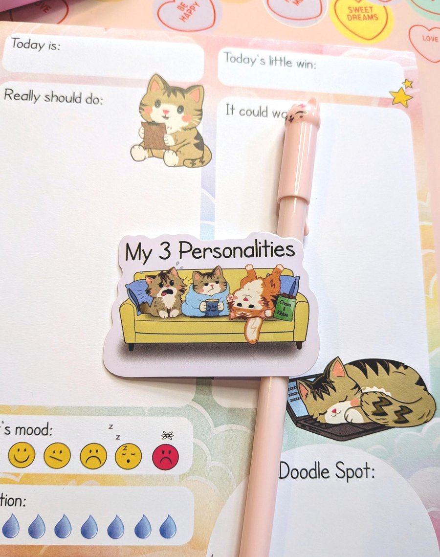 My 3 Personalities Cat Sticker Funny Mood Swings Die cut Decal