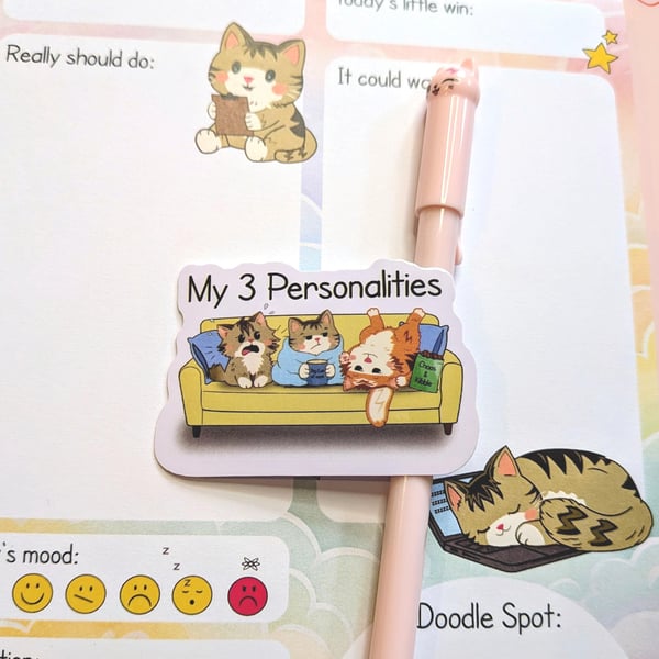 My 3 Personalities Cat Sticker Funny Mood Swings Die cut Decal