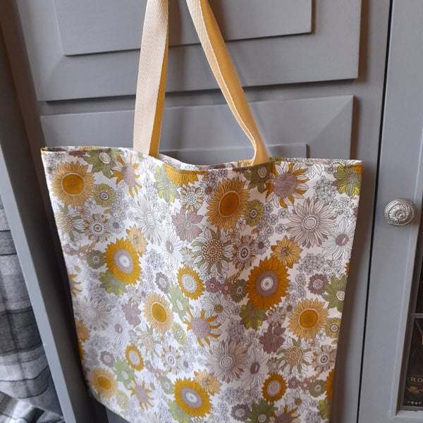 Cotton Floral Sunflower Tote Bag, Shopping Bag. Reusable Bag For Life.