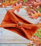 Burnt Orange Wool Knitted Headband with button. Women's ear warmers