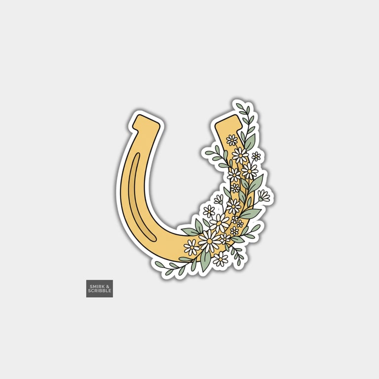 Cute Vinyl Die Cut Sticker For Adults - Floral Horseshoe