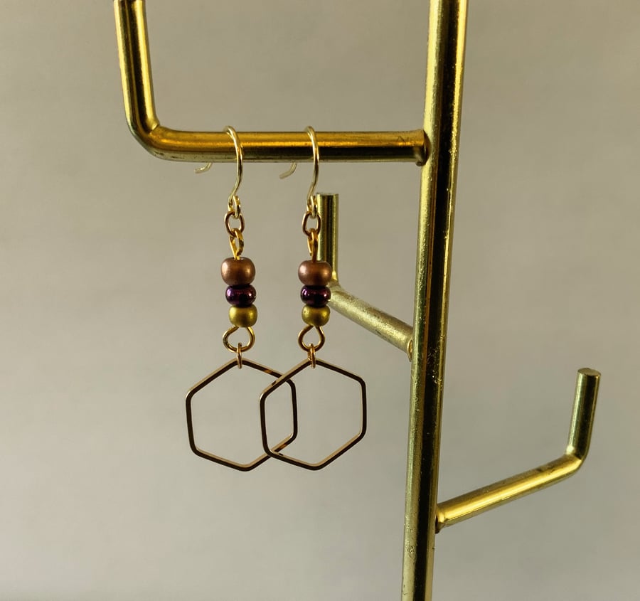 Gold Metal Hexagon Earrings