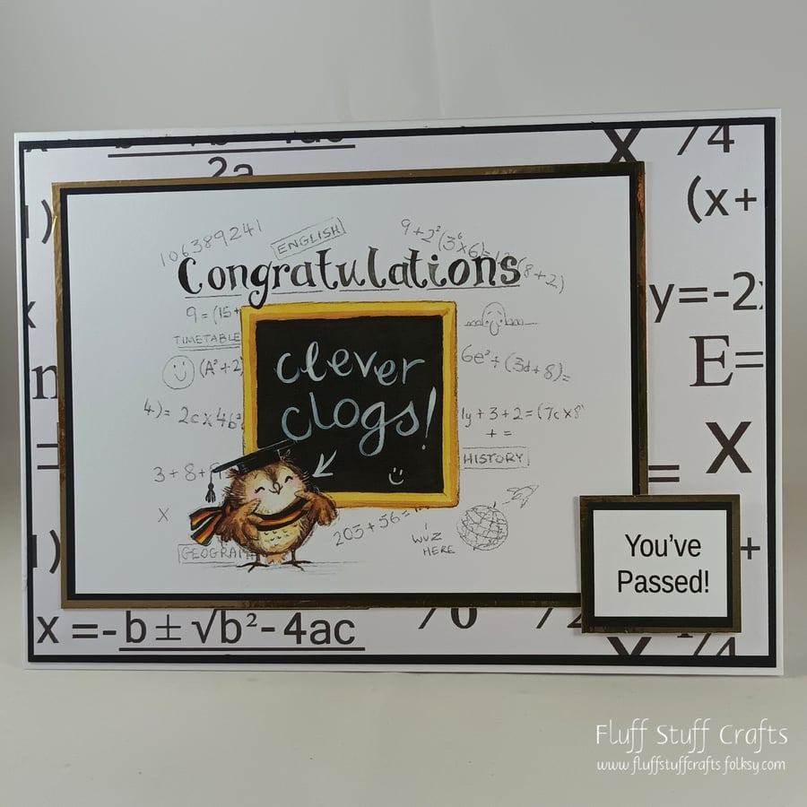 Handmade exam congratulations card - clever clogs