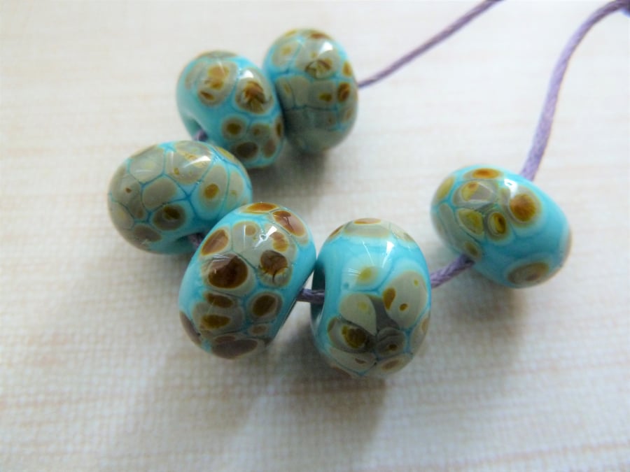 blue raku frit lampwork glass beads