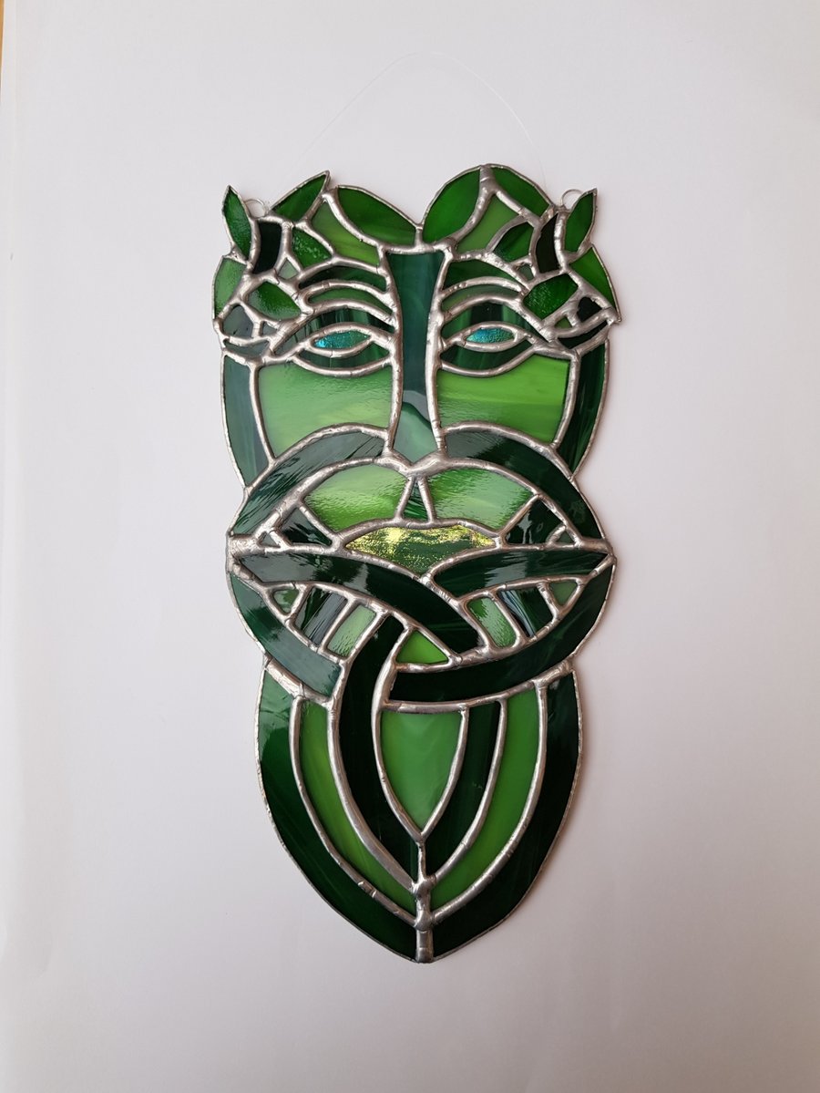 007 Stained Glass Celtic Greenman - handmade hanging decoration.