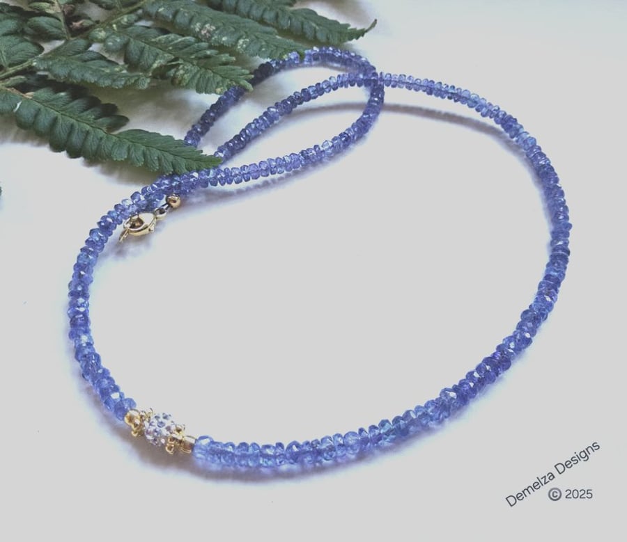 AA Grade 45ct Genuine Tanzanite  Choker Gold Vermeil Necklace 