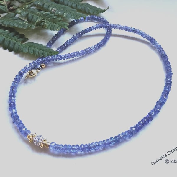 AA Grade 45ct Genuine Tanzanite  Choker Gold Vermeil Necklace 