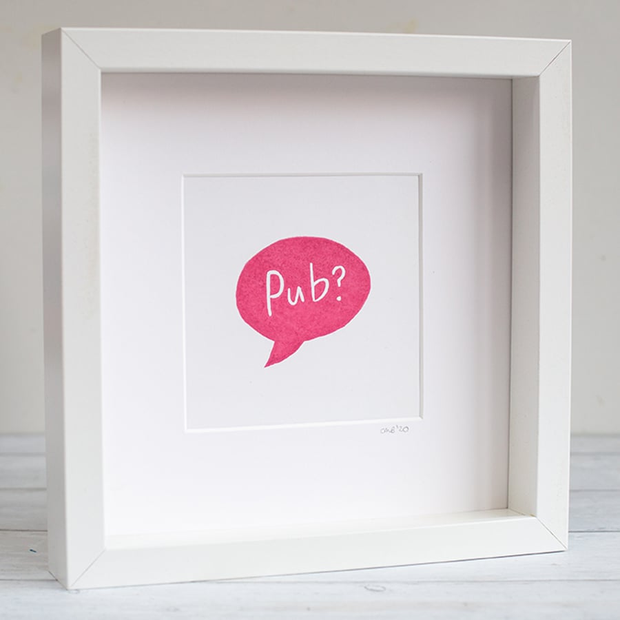 20x20 Pub?  Original Lino Print