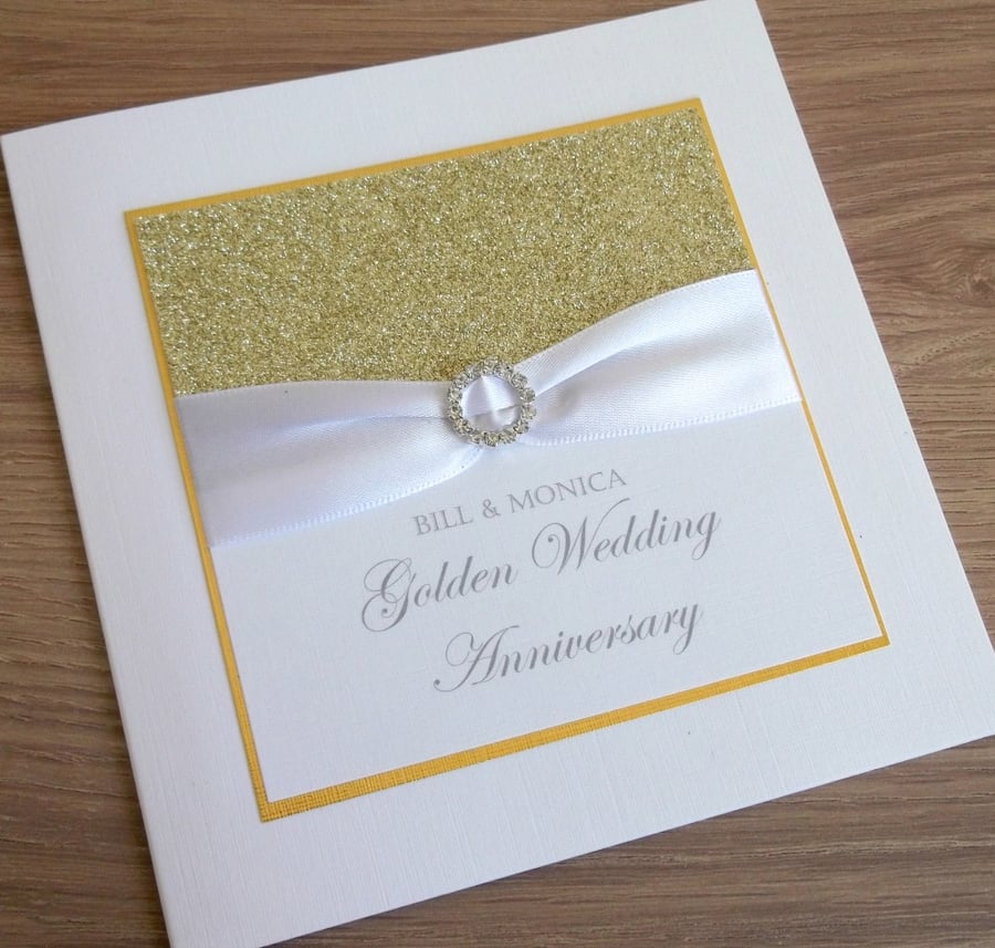 Handmade 50th golden wedding anniversary card, modern, designer