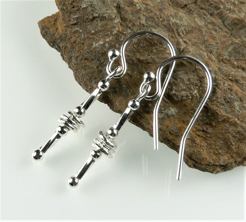 Sterling silver drop earrings, twisted tubes & Karen Hill Tribe Slices (8912)
