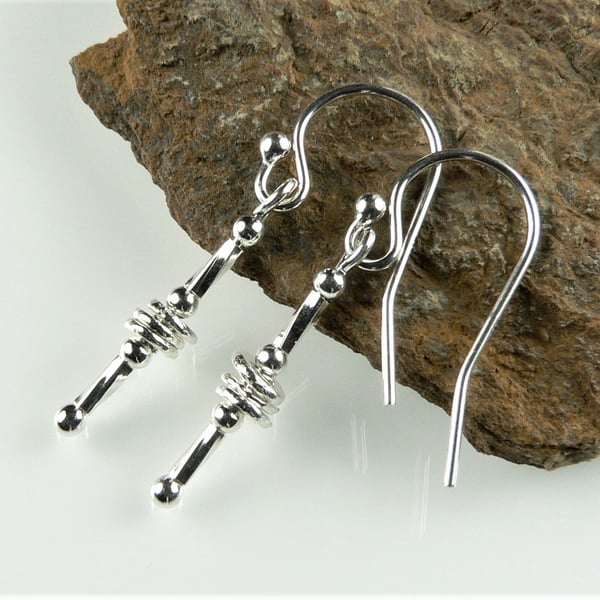 Sterling silver drop earrings, twisted tubes & Karen Hill Tribe Slices (8912)