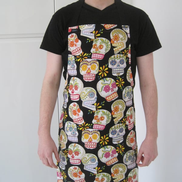 GAYPRONS - Aprons in sparkly Day of the Dead -' fabric by Alexander Henry