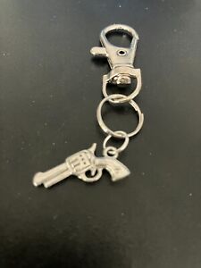 revolver gun keyring bag charm zip puller swivel clip on key chain lanyard