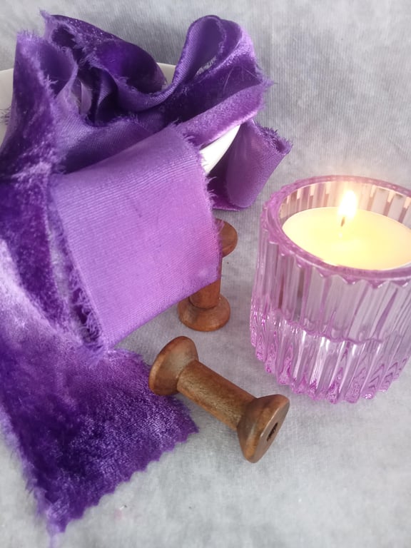 Hand-Dyed Purple Silk Velvet Ribbon, Bridal Bouquet Ribbon, Christmas Wreath
