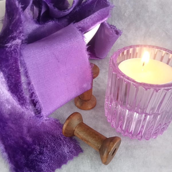 Hand-Dyed Purple Silk Velvet Ribbon, Bridal Bouquet Ribbon, Christmas Wreath
