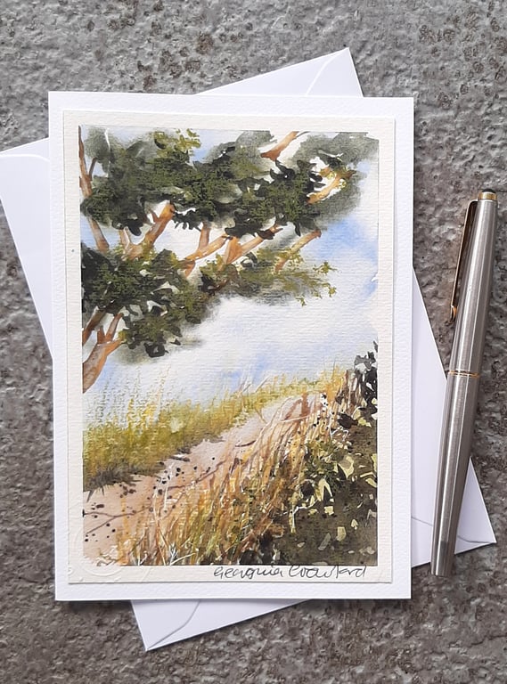 Sandy Path. Handpainted Mixed Media Blank Card