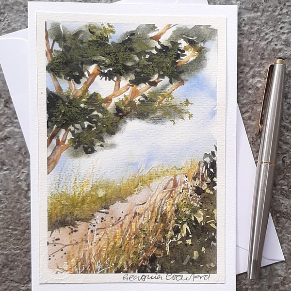 Sandy Path. Handpainted Mixed Media Blank Card
