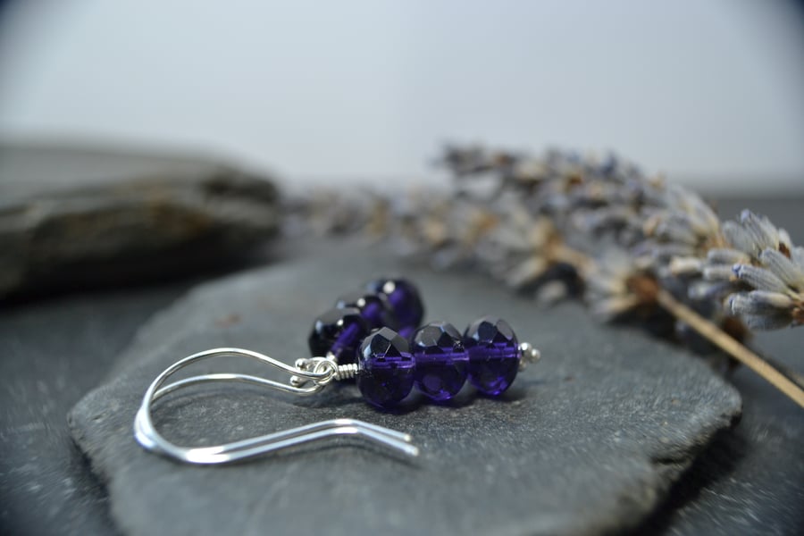 Indigo dangle earrings, handmade sterling silver