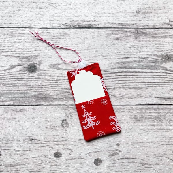 Christmas trees fabric gift tags. Eco friendly. Reusable. Cotton fabric.