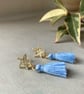 Pale Blue & Gold Star Tassel Earrings - Image 3