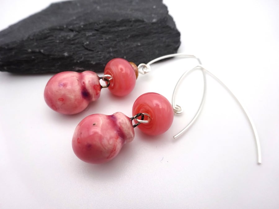 pink drop ceramic earrings