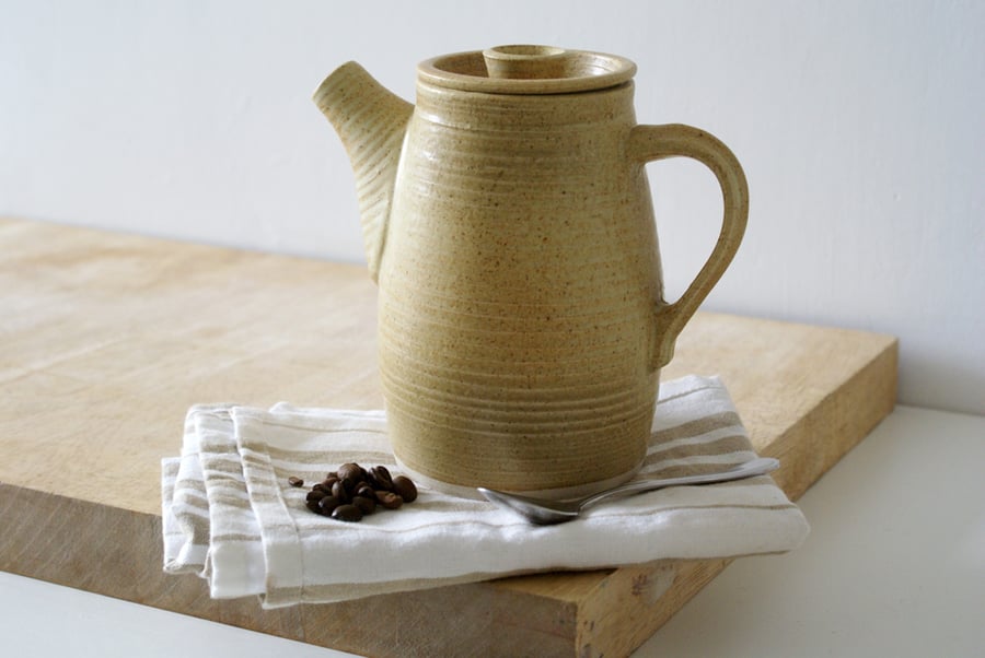 Tall stoneware pottery teapot - wheel thrown and glazed in natural brown