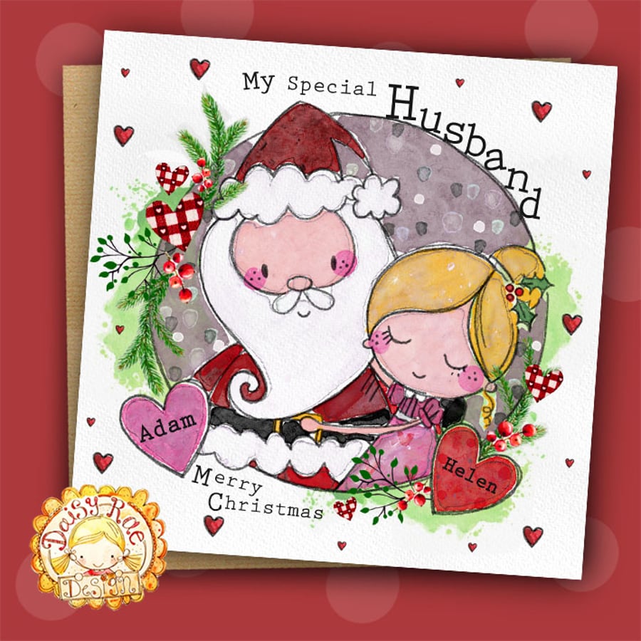 Christmassy Cuddles personalised white square 6" linen card