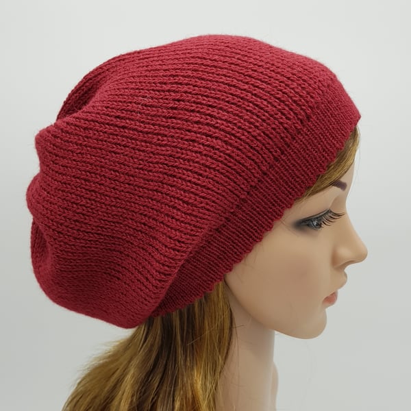 Alpaca beret , slouchy beanie hat, handmade knitted fall tam for women