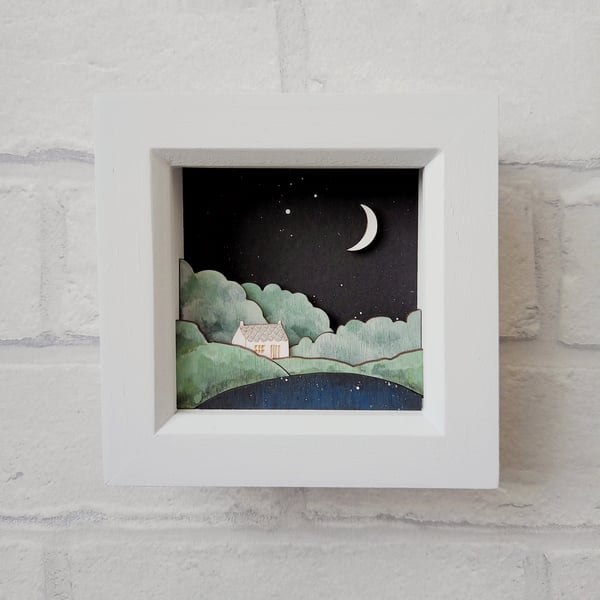 Shell Cottage Diorama, Miniature Picture, Countryside Picture