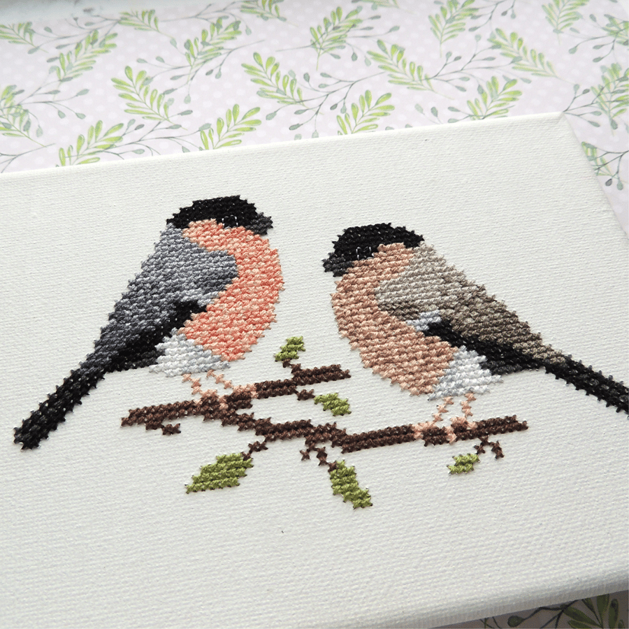 Cross stitch bird pattern - Bullfinches - PDF p... - Folksy