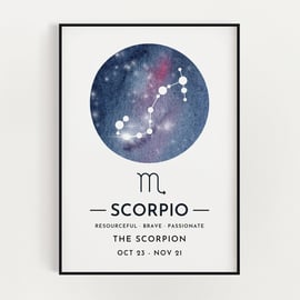 SCORPIO DEFINITION PRINT, Wall Art, Zodiac Gift, Star Sign Gift, Wall Decor