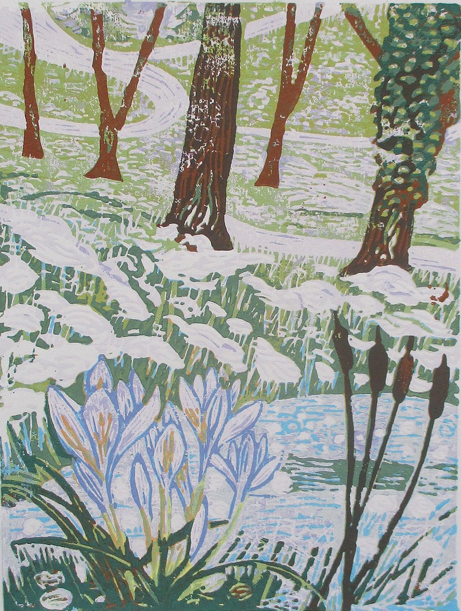 Icy Path Original Linocut Print Hand Pressed Limited Edition