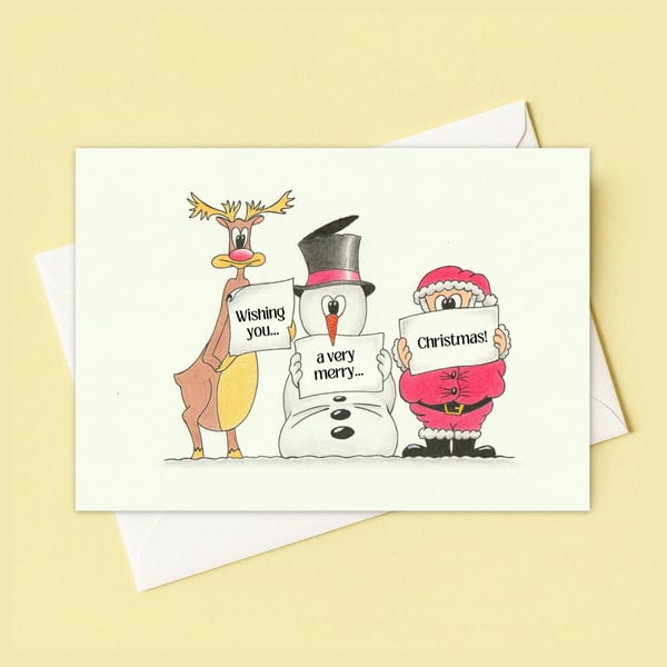 Funny Christmas Card: Pencil Illustration Wishing You a Merry Christmas (603)