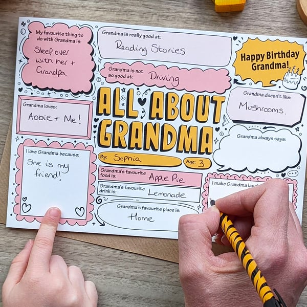 ALL ABOUT GRANDMA Happy Birthday Card - Fill in the Blanks - Q&A Interview ABGM