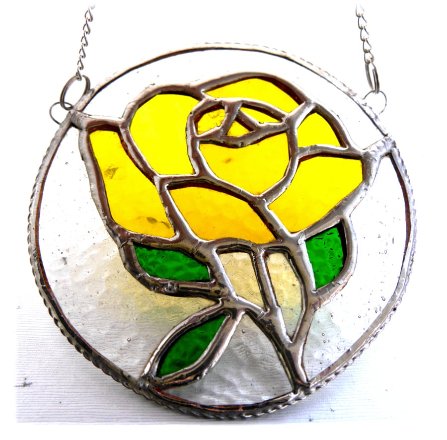 SOLD Rose Ring Suncatcher Stained Glass Yellow