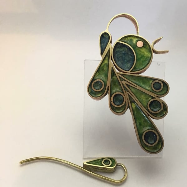 Statement peacock brooch pendant. Resin and metal. Award winning design