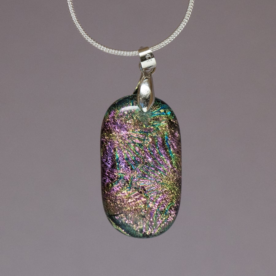 Gold, Pink, Green Fused Glass Pendant - 1102