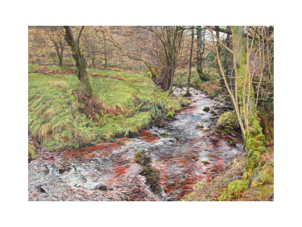 Rural Stream Greeting Card-Welsh Landscape Fine Art Card-Countryside Scene