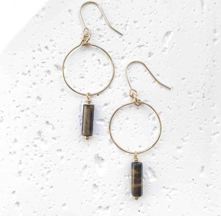 Astra Drop Hoop Earrings - Tiger's Eye