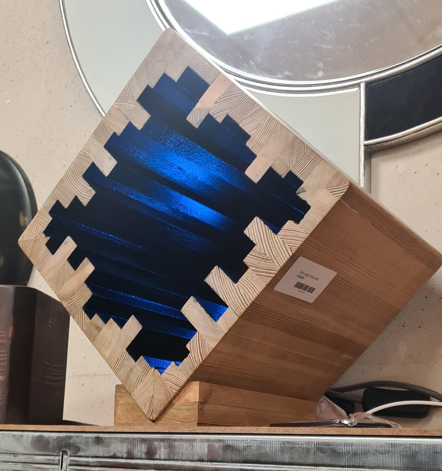Large Cube Siberian Larch Wood RGB Lamp 