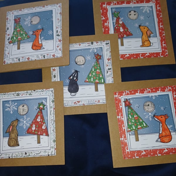 Quirky art whimsical handmade unique moongazing animals cards 