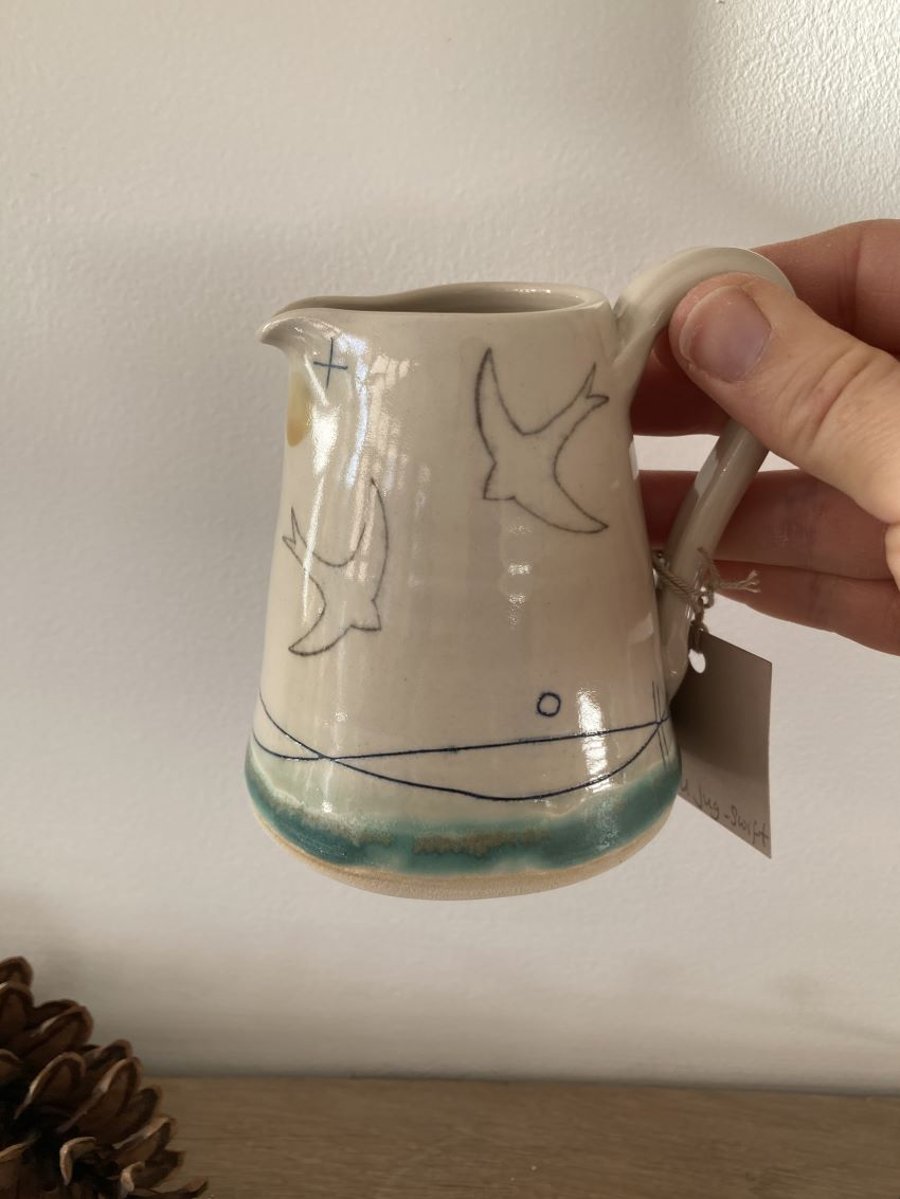 Ceramic handmade small jug - Swift mustard moon