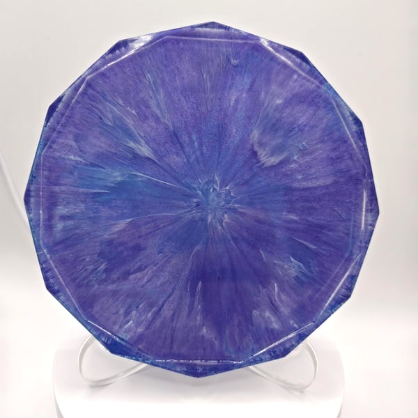 Handmade Resin Coaster: Purple Blue Epoxy Art Tray- Unique Home Decor Gift