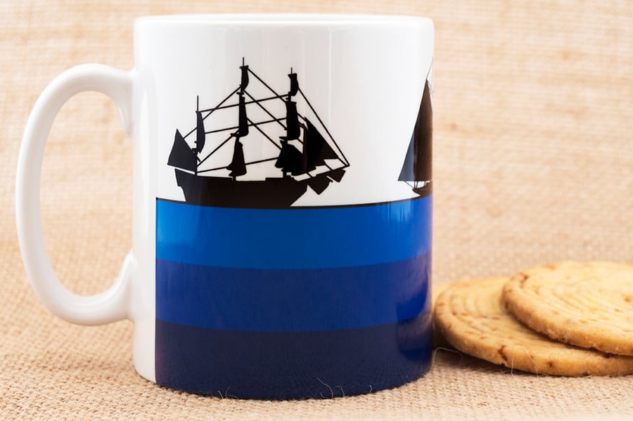 Tall Sailing Ships Blue Coffee Mug for Sailors, Seamen and lovers of the Sea.