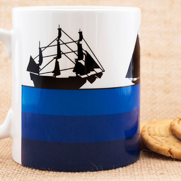Tall Sailing Ships Blue Coffee Mug for Sailors, Seamen and lovers of the Sea.