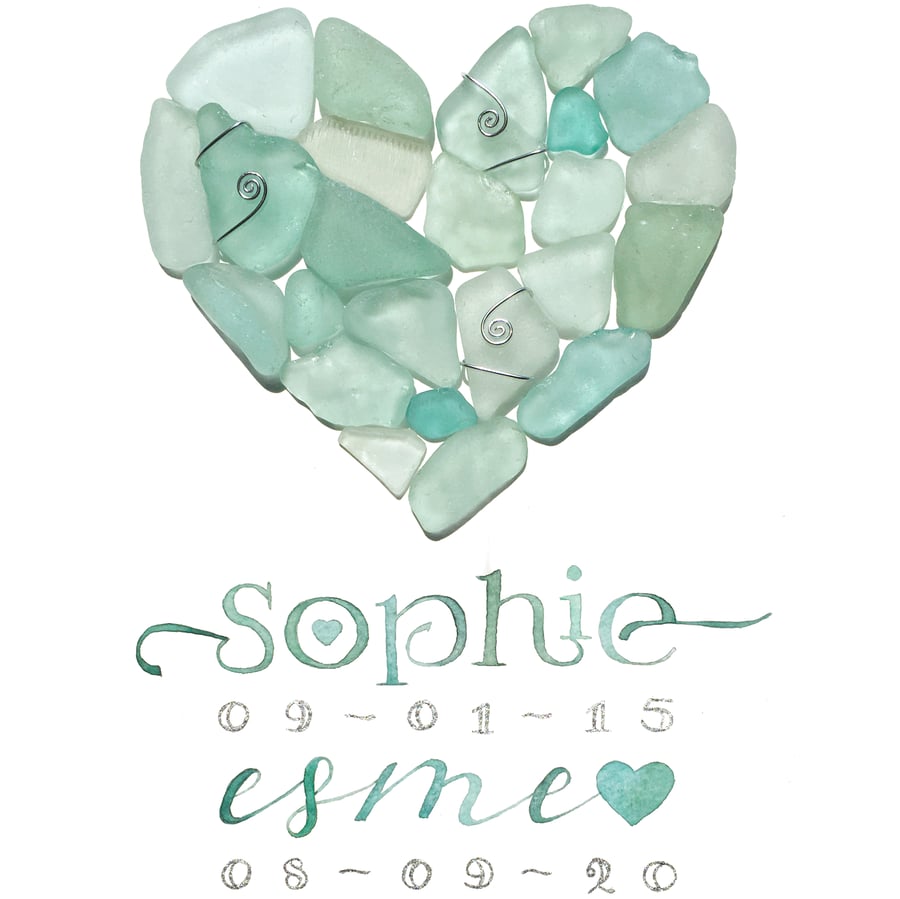 Personalised Sea Glass Heart with Hand-Painted Writing - Green Scottish Seaglass