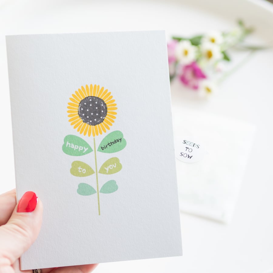Happy Birthday to you card - Sunflower Seed Card - Handmade Card - Floral Card
