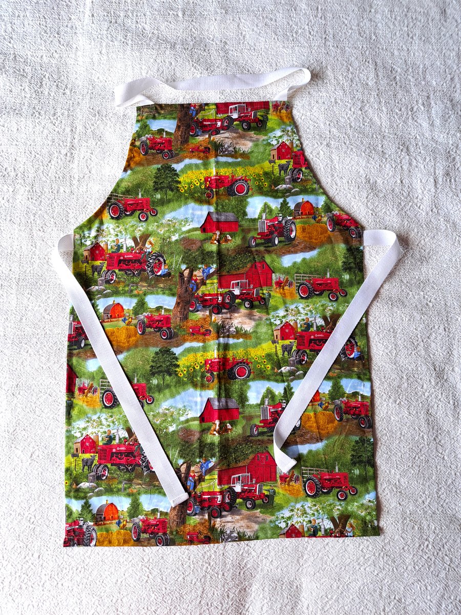 Tractor, Apron, age 10-16, small adult, hand made